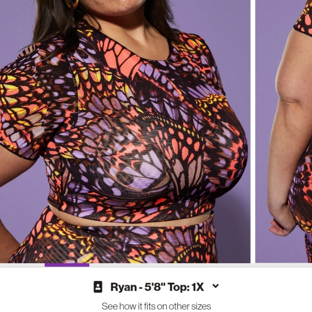 Yitty Mesh Me Neon Pink Butterfly Cropped Top Plus Size 1x